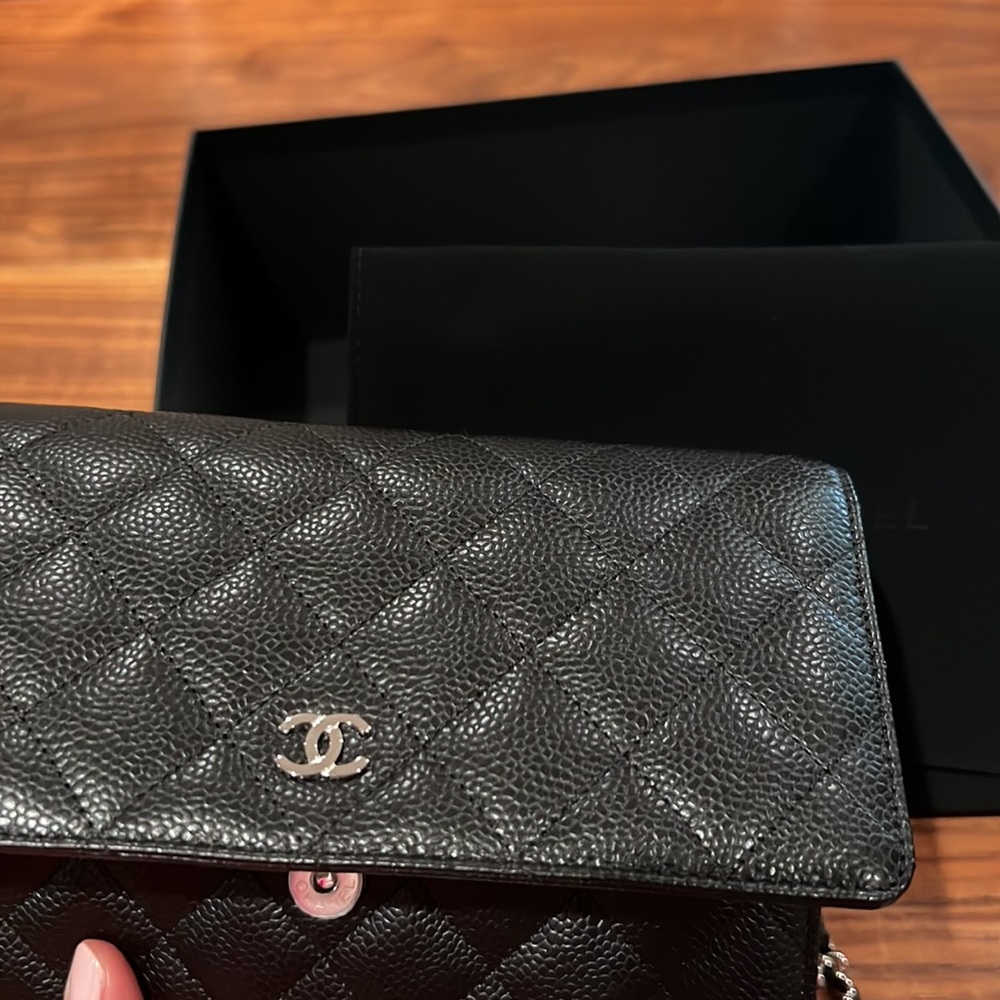 ❌SOLD❌New 2022 Chanel Classic Wallet Chain Full Set Black Caviar Leather Silver - Picture 9 of 11